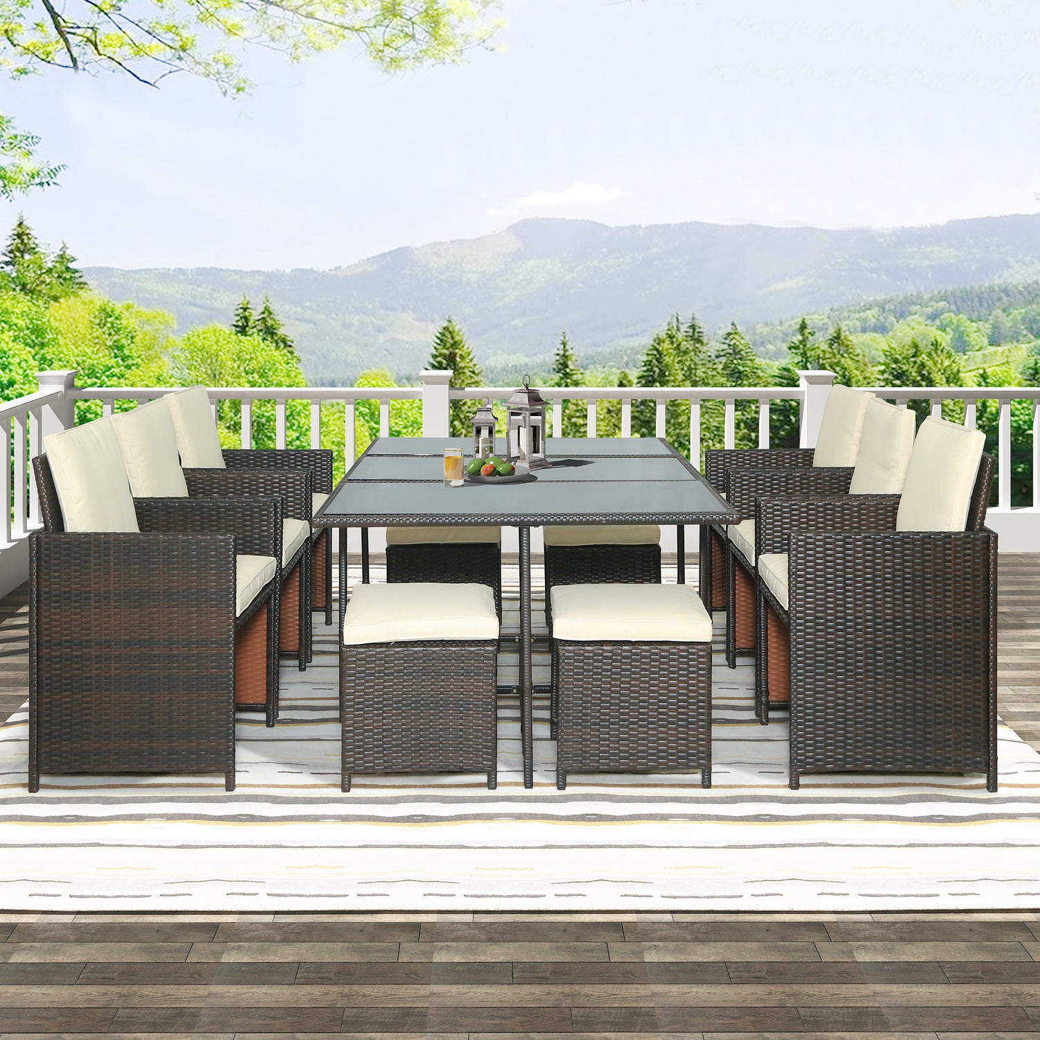 11-piece outdoor patio rattan wicker dining table set garden courtyard furniture sets