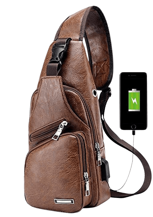 Seoky Rop Leather Sling Bag for Men Travel Shoulder Crossbody Backpack with USB Charging Port Brown - Home Decor Gifts and More