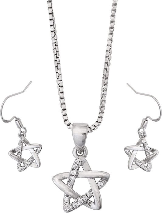 Vintage Star of David Jewelry Set Star Earrings Necklace, Silver Stainless Steel - Home Decor Gifts and More