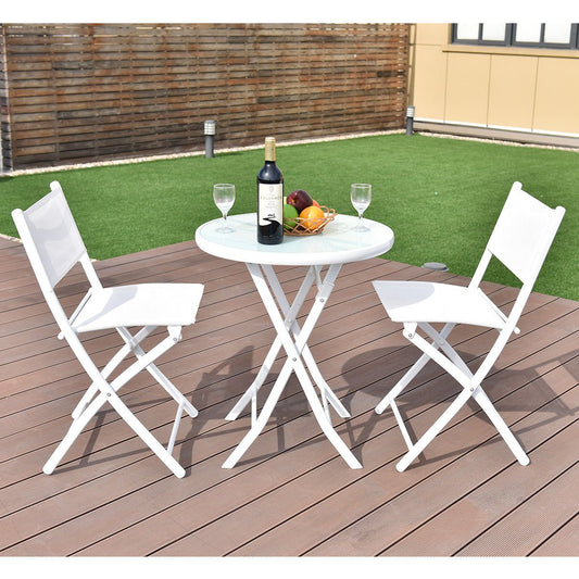 Costway 3 PCS Folding Bistro Table Chairs Set Garden Backyard Patio Furniture White - Home Decor Gifts and More