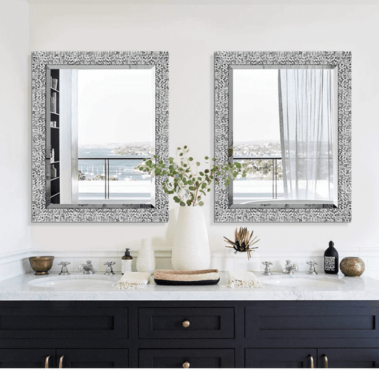 Mirror SetsBathroom Vanity Wall Mirror Bedroom Living Room Beveled Lounge Silver Mosaic New 602728443055 - Home Decor Gifts and More