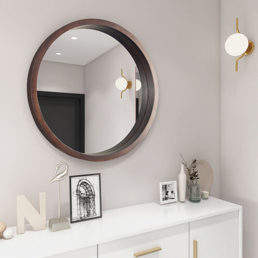 24" Circle Mirror with Wood Frame Large Round Modern for Entryway Bathroom Decor | Decor Gifts and More