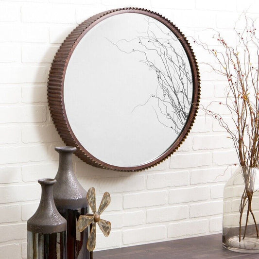 Bathroom Vanity Mirror Round Rustic Farmhouse Wall Decor Country Industrial New 812483024868 - Home Decor Gifts and More