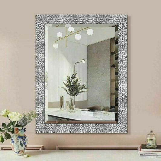 Bathroom Vanity Mirror Large Silver Wall Hall Living Bed Room Mosaic Pattern 32" - Home Decor Gifts and More