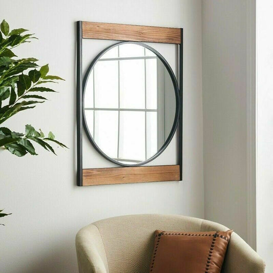 Round Mirror Square Frame Industrial Bath Entryway Hall Wall Decor Country Farm - Home Decor Gifts and More