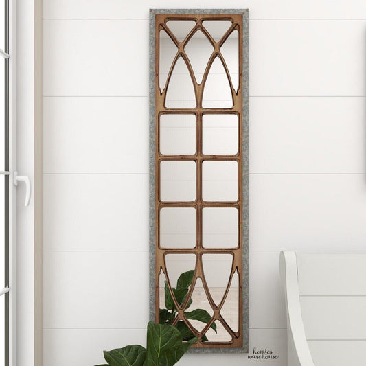 Cathedral Windowpane Wall mirror Rustic Wood Iron Vertical Art Living Room Decor - Home Decor Gifts and More