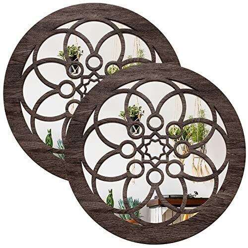 Mirror Sets2 Pieces Decorative Wall Mirror Hanging Round Modern Wooden Mirror Wall Decor Co - Home Decor Gifts and More