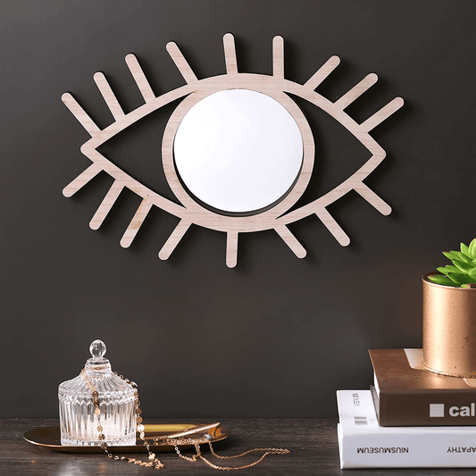 Wood Boho Eye Mirror Eye Shape Wall Decoration Funky Rattan Mirror Artistic Deco - Home Decor Gifts and More