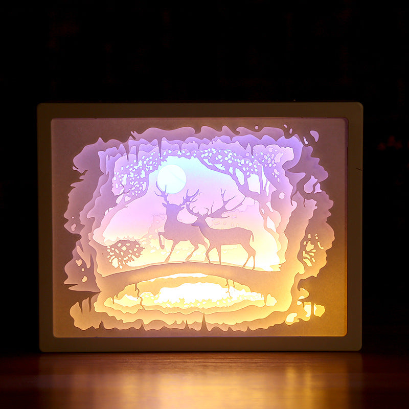 LED Paper Carving Lamp 3D Light And Shadow Romantic Couple