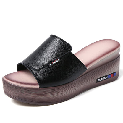Leather platform sandals for women