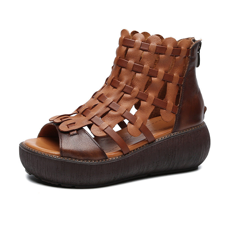 New Leather Platform Wedge Heel Sandals For Women