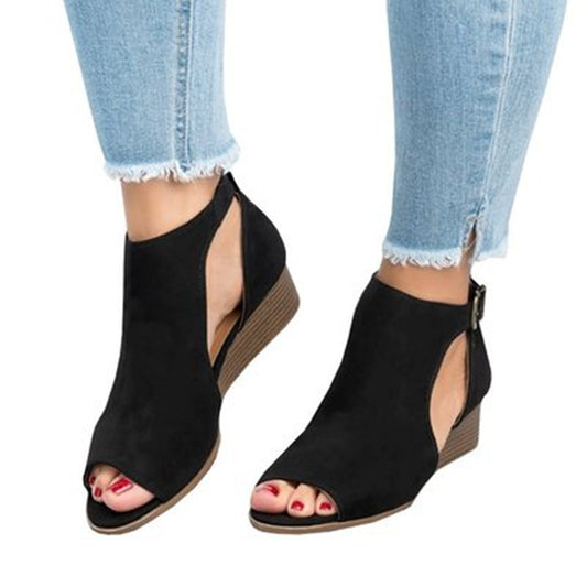 Women Soft Leather Casual Peep Toe Gladiator Wedges Platform Sandals