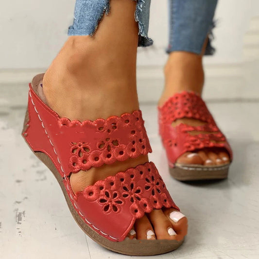 Platform Wedge Sheos Embroidered Hollow Half Slippers Summer Sandals Women