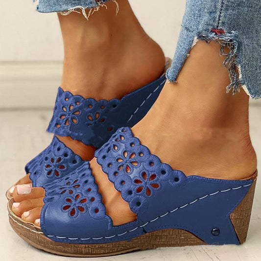 Platform Wedge Sheos Embroidered Hollow Half Slippers Summer Sandals Women