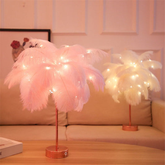 Remote Control Feather Table Lamp USB Battery Power