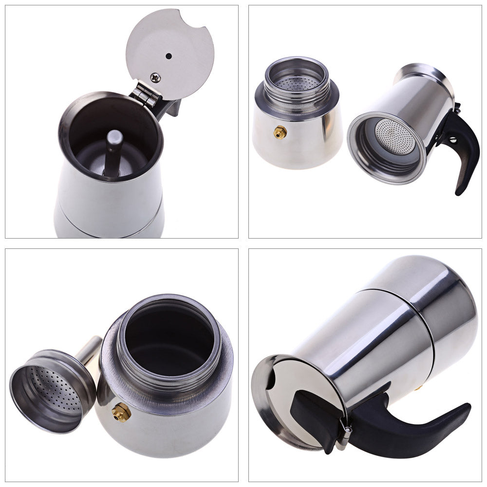 Italian Hand-Pushed Stainless Steel Household Italian Mocha Coffee Pot