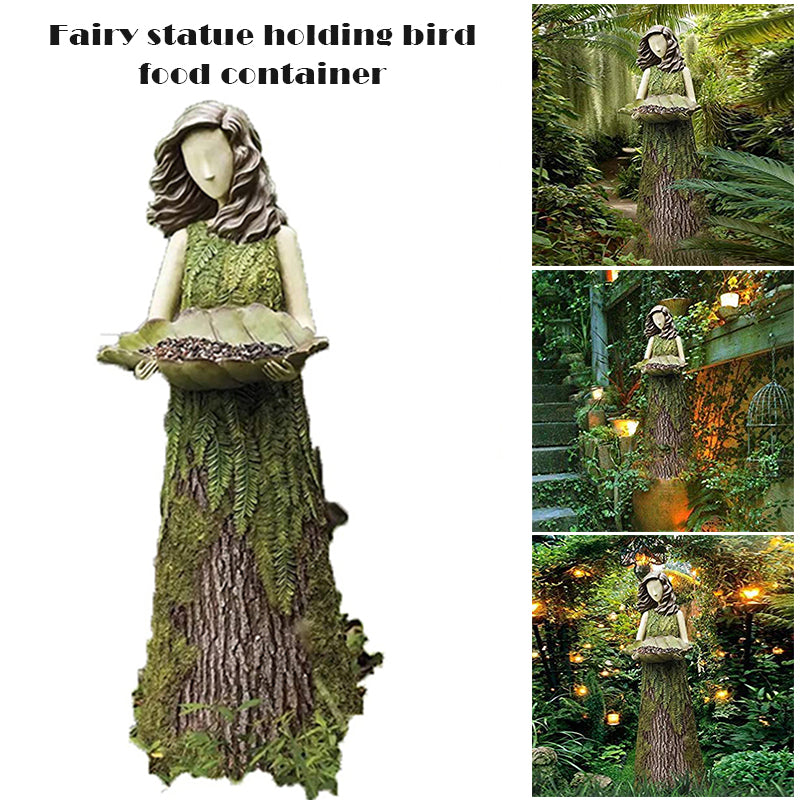 Fern Fairy Statue Goddess 2 In 1 Hummingbird Bird Feeder Resin Wall Courtyard