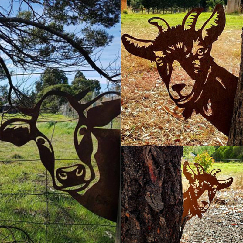 Peeking Cattle Farm Peeping Cattle Metal Art Outdoor Garden Pendant Ornaments