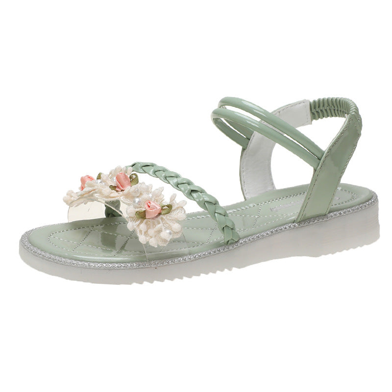 Summer New Style Flat Bottomed Sandals With Flowers Fashion Casual Shoes Women