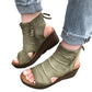 Sandals Women Wedge Heel Side Zipper Ruffled Surface