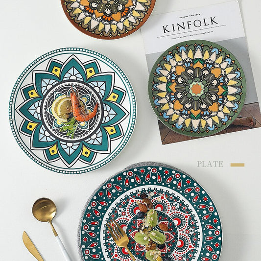 Ceramic plate Bohemian hand-painted plate
