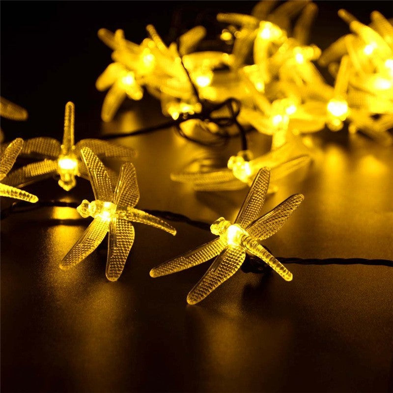 Outdoor Solar Led String Light 5M 20 Led Dragonfly Solar Panel Strip Light IP65 Waterproof Garden Christmas Party Decoration