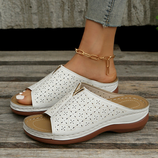 V Letter Slippers Women Wedges Sandals Summer Roman Shoes