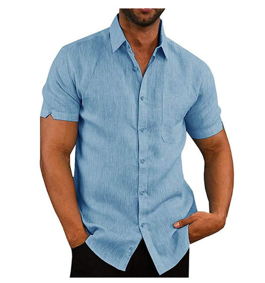 Men Short Sleeve Summer Solid Shirts Casual Loose Tops Tee