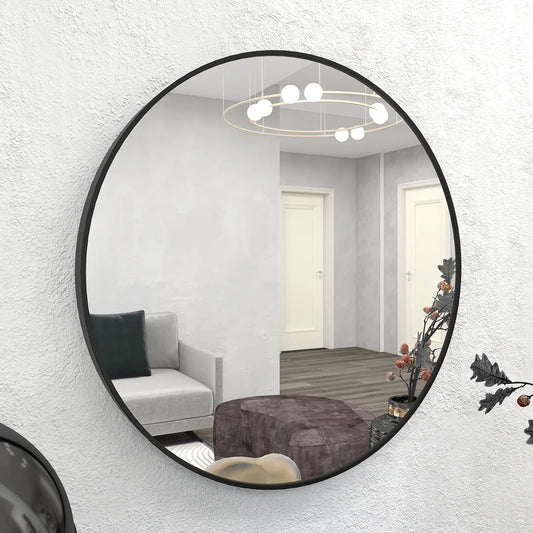 24&quot; Wall Circle Mirror,Decorative Mirror,Round Bathroom Mirror,Bl