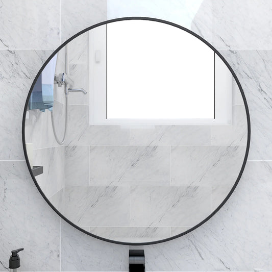 24&quot; Wall Circle Mirror,Decorative Mirror,Round Bathroom Mirror,Black Metal Mirror,Bathroom Make Up Vanity Mirror Entryway Mirror