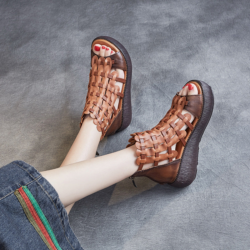 New Leather Platform Wedge Heel Sandals For Women