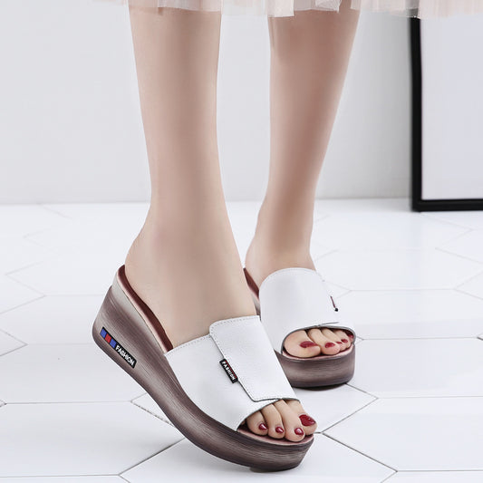 Leather platform sandals for women