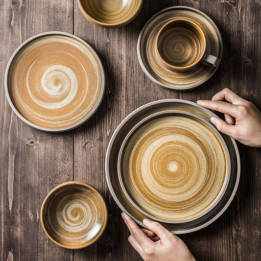 Antique Vintage Gold Round Plate Stoneware Dinnerware Plates