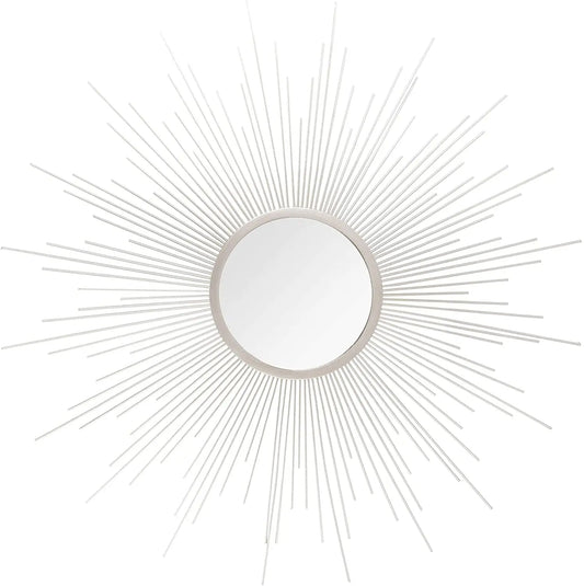 36-Inch Decorative Silver Retro Moonburst Round Wall Mirror