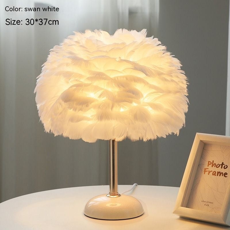 Feather Table Lamp Bedroom Girl Bed Head Creative Simple