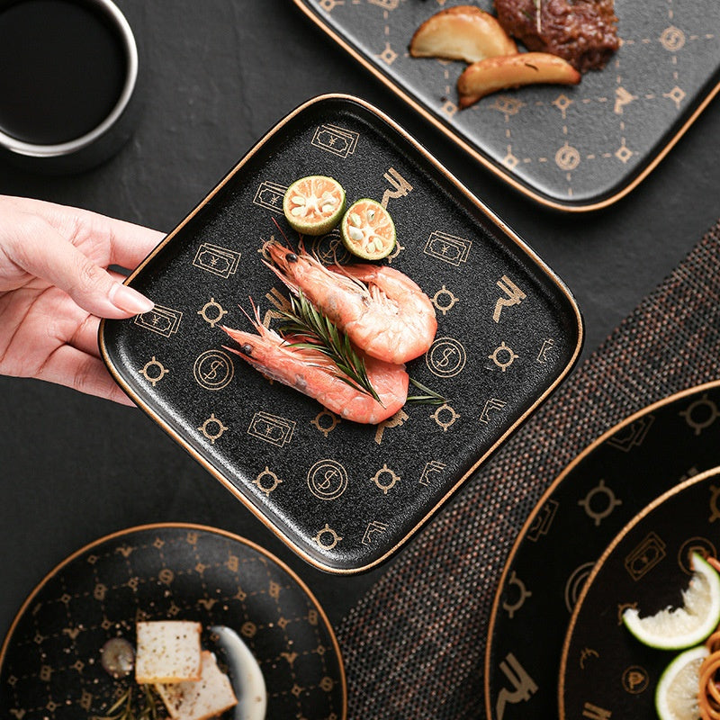 Luxury Black Matte Asian Stoneware Dinnerware Set