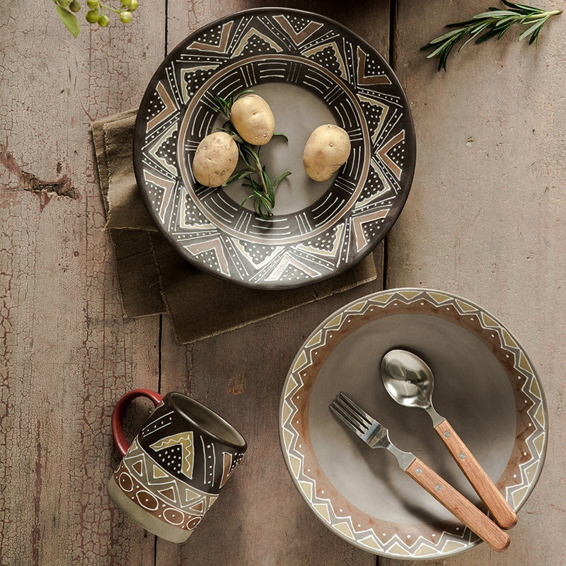 Individuality Stoneware Tableware Japanese Style Retro Plate Set