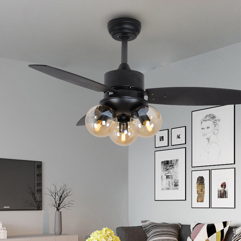 Nordic Industrial Wind Magic Bean Glass Ceiling Fan Light Wood Leaf Black Fan Lamp