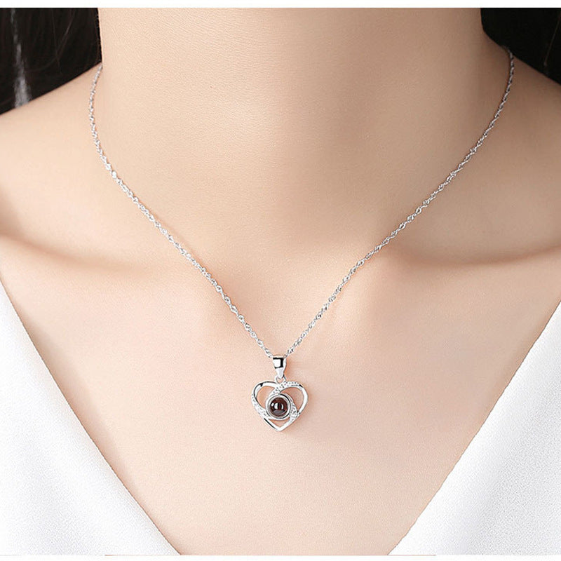 S925 Silver Romantic Colorful Photo Projection Necklace Heart Shaped Pendant Necklace