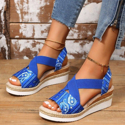 Summer Wedge Sandals Women Fashion Pattern Ankle-strap Buckle Sandals Women