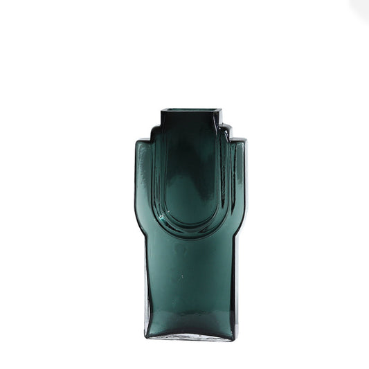 Simple Dark Green Glass Vase Flat Mouth