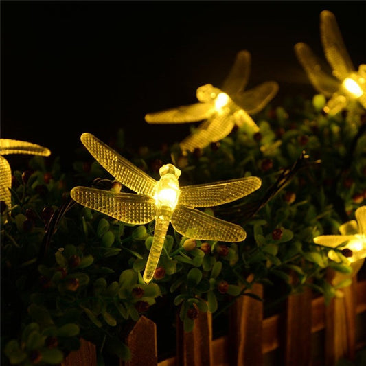 Outdoor Solar Led String Light 5M 20 Led Dragonfly Solar Panel Strip Light IP65 Waterproof Garden Christmas Party Decoration