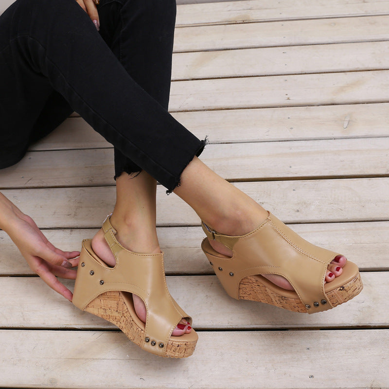 Roman Sandals Female Fish Mouth Thick Bottom Wedges Shoes Women