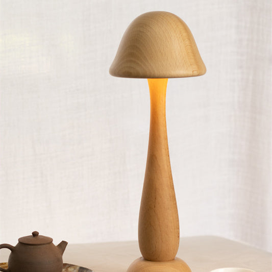 Mushroom Solid Wood Table Lamp Touch Dimming