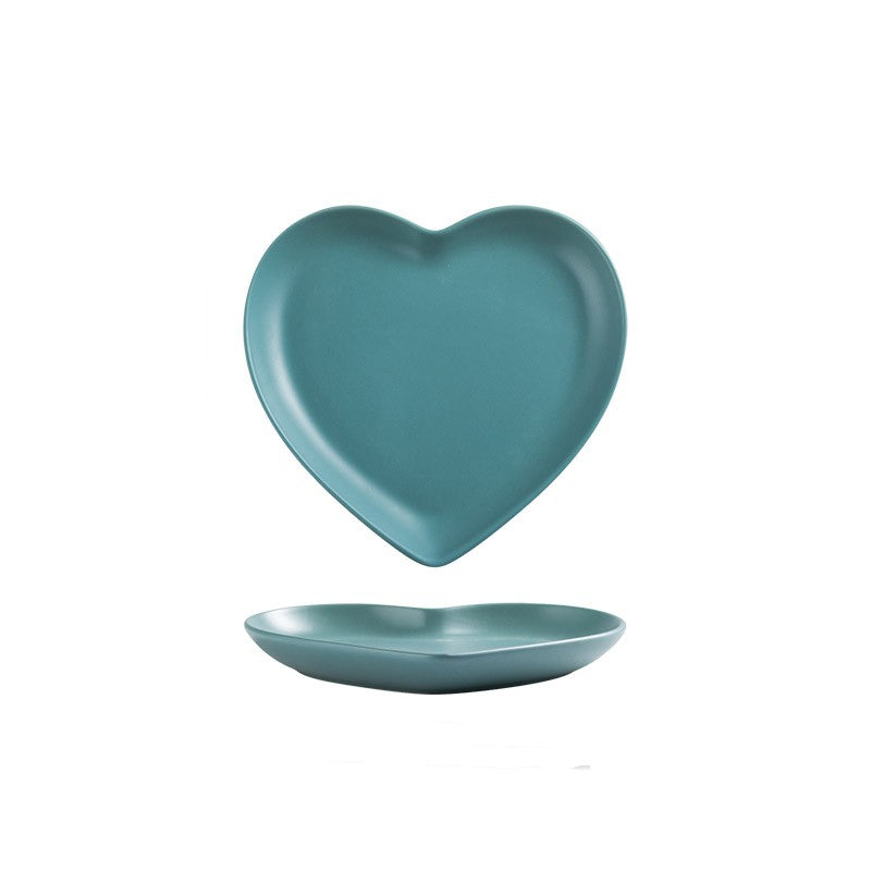 Heart Deco Pastel Ceramic Stone Dinner Plate Set