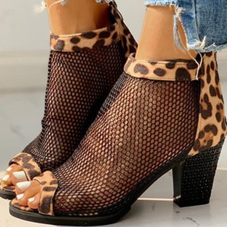 Large size thick heel mesh zipper sandals women