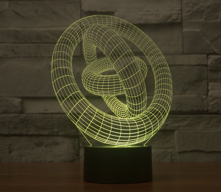 Colorful 3D light three-ring LED acrylic energy saving night light USB touch charging small desk lamp