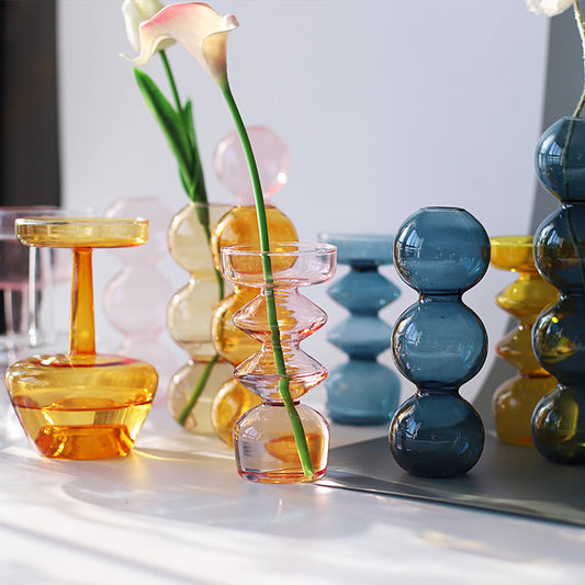 Modern Glass Vase Bubble Vase Art Colored Transparent Small Bottle Decorative Flower Pot