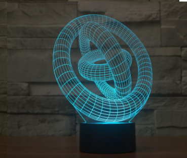 Colorful 3D light three-ring LED acrylic energy saving night light USB touch charging small desk lamp