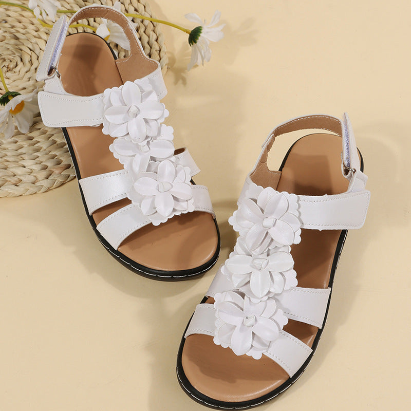 Flowers Sandals Summer Velcro Wedges Shoes For Women